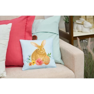 C&F Home 10" X 10" Blue Floral Bunny Woven Throw Pillow 1 C&F Home 10" X 10" Blue Floral Bunny Woven Throw Pillow