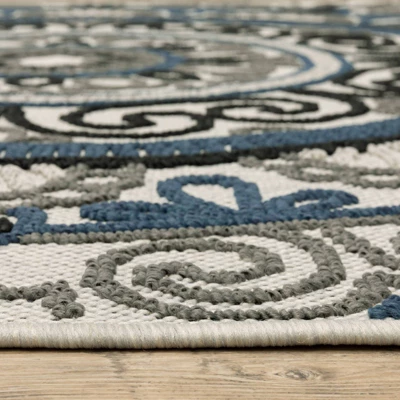 Trinity Bohemian Medallion Patio Area Rug Beige/Blue - Captiv8e Designs 5 Trinity Bohemian Medallion Patio Area Rug Beige/Blue - Captiv8e Designs - Image 5