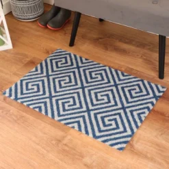 2'x3' ColorStar Greek Grid Door Mat Navy - Bungalow Flooring