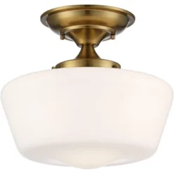 Regency Hill Rustic Farmhouse Ceiling Light Semi Flush Mount Fixture 12" Wide Soft Gold Opal White Glass For Bedroom Kitchen Living Room Hallway House -Home Decor Shop GUEST 7174665e 0d12 416c be43 b8d4f8e8f35c