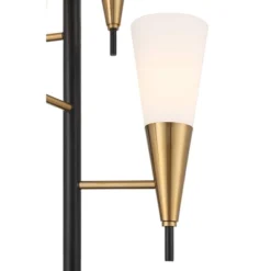 Possini Euro Design Quatro Mid Century Modern Tree Floor Lamp 71" Tall Black Gold Metal 4 Light Frosted Glass Cone Shade For Living Room Bedroom House -Home Decor Shop GUEST 71786e33 06e1 476f 946b 8424836773ef
