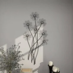 Metal Floral 3D Wire Wall Decor With Crystal Embellishments Black - Olivia & May -Home Decor Shop GUEST 72b30e14 d98a 479c ab30 945df72de4f9
