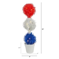 Nearly Natural 18-in Red, White And Blue “Americana” Artificial Topiary Plant With 35 Warm LED Lights