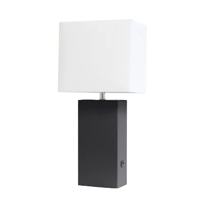 21" Lexington Leather Base Modern Home Decor Bedside Table Lamp With USB Charging Port And Fabric Shade - Lalia Home 11 21" Lexington Leather Base Modern Home Decor Bedside Table Lamp With USB Charging Port And Fabric Shade - Lalia Home - Image 11