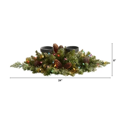Nearly Natural 24-in Flocked Artificial Christmas Double Candelabrum With 35 Multicolored Lights And Pine Cones 1 Nearly Natural 24-in Flocked Artificial Christmas Double Candelabrum With 35 Multicolored Lights And Pine Cones