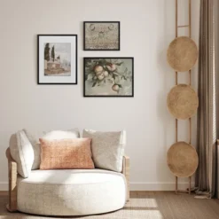 Americanflat 3 Piece Vintage Gallery Wall Art Set - Apple Tree Watercolor, Southern Austria, Afghan Rug By Maple + Oak