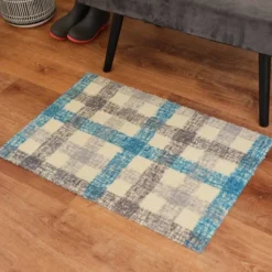 2'x3' ColorStar Sketch Plaid Door Mat Khaki - Bungalow Flooring