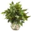 Nearly Natural Mixed Ficus, Fittonia And Berries Artificial Plant In Floral Vase