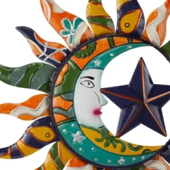 Metal Sun And Moon Indoor Outdoor Wall Decor With Abstract Patterns - Olivia & May