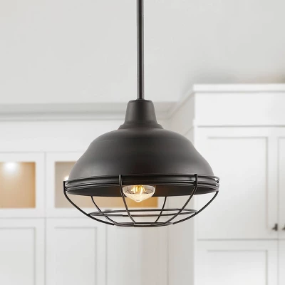 Light Levi Industrial Farmhouse Iron Linear LED Pendant Oil Rubbed Bronze - JONATHAN Y 1 Light Levi Industrial Farmhouse Iron Linear LED Pendant Oil Rubbed Bronze - JONATHAN Y
