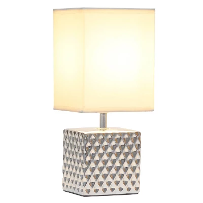 11.81" Tall Petite Hammered Square Bedside Table Desk Lamp With White Fabric Shade Silver - Simple Designs 1 11.81" Tall Petite Hammered Square Bedside Table Desk Lamp With White Fabric Shade Silver - Simple Designs
