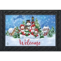 Caroling Snowmen Christmas Doormat Welcome Indoor Outdoor 30" X 18" Briarwood Lane