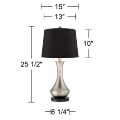 360 Lighting Simon Modern Table Lamps 25 1/2" High Set Of 2 Brushed Nickel With USB Charging Port Black Faux Silk Drum Shade For Bedroom Office Desk 7 360 Lighting Simon Modern Table Lamps 25 1/2" High Set Of 2 Brushed Nickel With USB Charging Port Black Faux Silk Drum Shade For Bedroom Office Desk -Home Decor Shop GUEST 80e8e710 d188 40dc b9f1 d7abb8f47d93