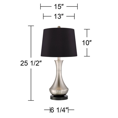 360 Lighting Simon Modern Table Lamps 25 1/2" High Set Of 2 Brushed Nickel With USB Charging Port Black Faux Silk Drum Shade For Bedroom Office Desk 4 360 Lighting Simon Modern Table Lamps 25 1/2" High Set Of 2 Brushed Nickel With USB Charging Port Black Faux Silk Drum Shade For Bedroom Office Desk - Image 4