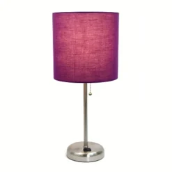 19.5" Bedside Power Outlet Base Metal Table Desk Lamp Brushed Steel With Fabric Shade Purple - Creekwood Home -Home Decor Shop GUEST 81a4d69f c2f9 4ef7 80c6 47abfd7ada6c