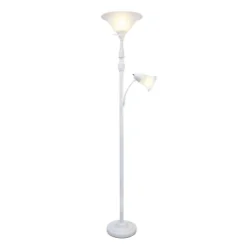 Torchiere Floor Lamp With Reading Light And Marble Glass Shades White - Lalia Home