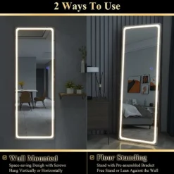 Abilene Full Length Mirror With LED Lights, 63" LED Free Standing Mirror Wall Mirror With Dimming & 3 Color Modes,Round Corner-The Pop Home -Home Decor Shop GUEST 82b9ca3c e918 4e08 bf1c 97daeb022f2d