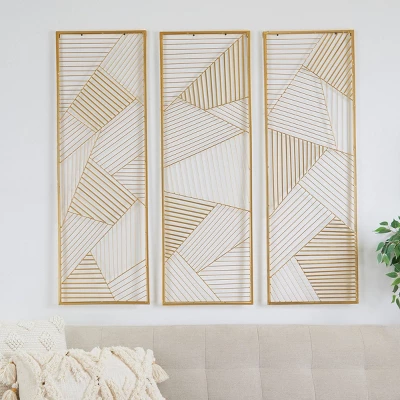 Set Of 3 Metal Geometric Wall Decors With Gold Frame - CosmoLiving By Cosmopolitan 4 Set Of 3 Metal Geometric Wall Decors With Gold Frame - CosmoLiving By Cosmopolitan - Image 4