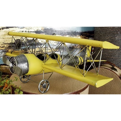 Metal Airplane Wall Decor With Chain Hanger Yellow - Olivia & May 2 Metal Airplane Wall Decor With Chain Hanger Yellow - Olivia & May - Image 2