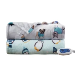 60"x70" Oversized Plush Penguins Printed Heated Throw Blanket Aqua - Beautyrest -Home Decor Shop GUEST 86ad506f c695 419a 8e58 bd8babed9746