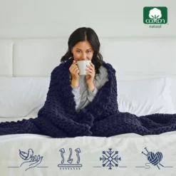 Handmade Chunky-Knit Weighted Blanket, 100% Cotton No Fillers, All-Season Soft & Calming By California Design Den