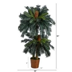 Nearly Natural 5-ft And 3-ft Double Sago Palm Artificial Tree With Basket