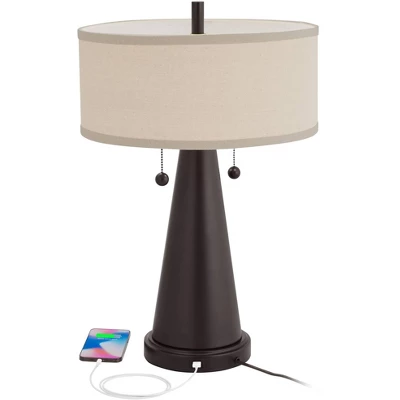 Franklin Iron Works Craig Rustic Farmhouse Accent Table Lamps 23" High Set Of 2 Bronze With USB Charging Port Natural Drum Shade For Bedroom Desk 2 Franklin Iron Works Craig Rustic Farmhouse Accent Table Lamps 23" High Set Of 2 Bronze With USB Charging Port Natural Drum Shade For Bedroom Desk - Image 2