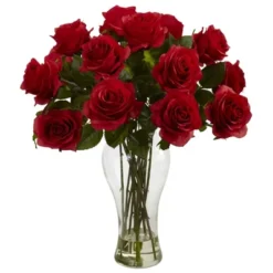 Nearly Natural 18-in Blooming Roses With Vase -Home Decor Shop GUEST 88dfbe31 d21e 47ff 9321 05b688ccb9ad