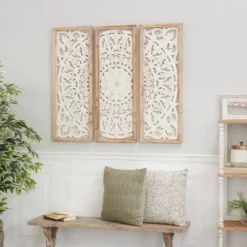 Set Of 3 Wood Floral Intricately Carved Wall Decors With Mandala Design White - Olivia & May -Home Decor Shop GUEST 8a1060a6 4330 40b3 a1b1 1441e7eefad8