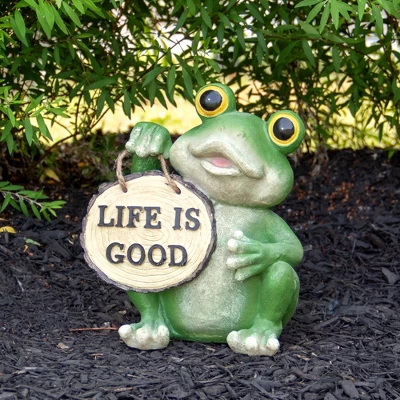 Northlight 9" Green 'Life Is Good' Frog Outdoor Garden Statue 1 Northlight 9" Green 'Life Is Good' Frog Outdoor Garden Statue