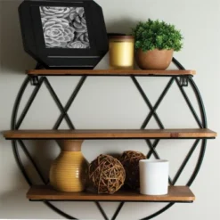 Round 20.25 Inch Diameter Three Tier Wood And Metal Hanging Wall Shelf - Foreside Home & Garden 6 Round 20.25 Inch Diameter Three Tier Wood And Metal Hanging Wall Shelf - Foreside Home & Garden -Home Decor Shop GUEST 8b90066b 4fda 48cf 85c0 9416a9545c5c