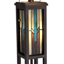 Robert Louis Tiffany Ranier Rustic Mission Floor Lamp 59 1/2" Tall Bronze With LED Nightlight Stained Art Glass Shade For Living Room Bedroom Office -Home Decor Shop GUEST 8c11f9d0 5473 4c18 914f d8baf56e19b5