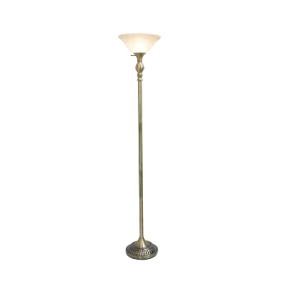 1-Light Classic Torchiere Floor Lamp With Marbleized Glass Shade Antique Brass - Lalia Home 1 1-Light Classic Torchiere Floor Lamp With Marbleized Glass Shade Antique Brass - Lalia Home