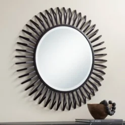 Uttermost Rays Matte Black 32 1/4" Round Sunburst Wall Mirror