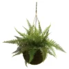 Artificial Leather Fern With Mossy Hanging Basket Indoor / Outdoor Set Of 2 - Nearly Natural
