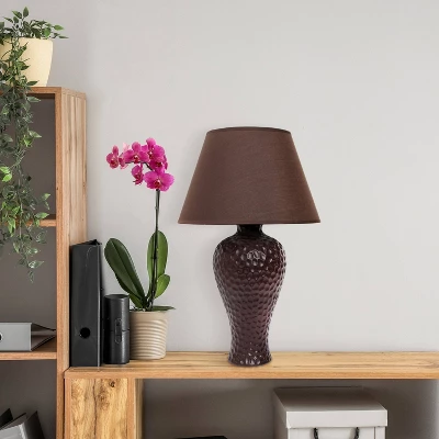 20.08" Traditional Ceramic Texture Imprint Winding Table Desk Lamp With Matching Fabric Shade Brown - Creekwood Home 4 20.08" Traditional Ceramic Texture Imprint Winding Table Desk Lamp With Matching Fabric Shade Brown - Creekwood Home - Image 4