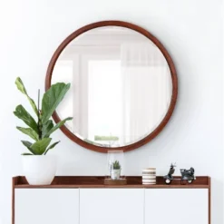 32" X 32" Hogan Round Framed Decorative Wall Mirror Walnut Brown - Kate & Laurel All Things Decor -Home Decor Shop GUEST 8f41b57e a8f0 48cf ad9e a897604e9c57