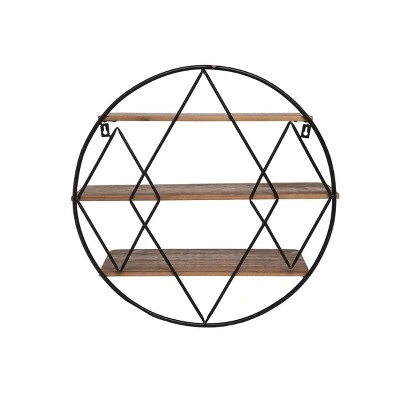 Round 20.25 Inch Diameter Three Tier Wood And Metal Hanging Wall Shelf - Foreside Home & Garden 1 Round 20.25 Inch Diameter Three Tier Wood And Metal Hanging Wall Shelf - Foreside Home & Garden