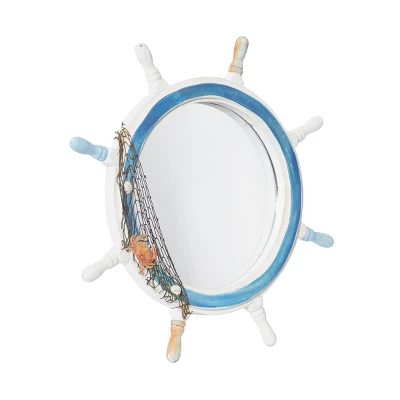 Wood Sail Boat Ship Wheel Wall Mirror With Netting Accent White - Olivia & May 6 Wood Sail Boat Ship Wheel Wall Mirror With Netting Accent White - Olivia & May - Image 6