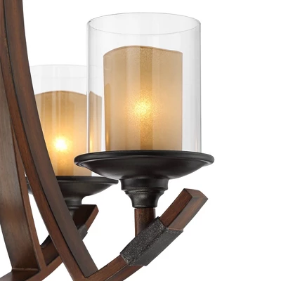 Franklin Iron Works Tafford Mahogany Wood Linear Pendant Chandelier 43 1/4" Wide Rustic Farmhouse Clear Glass 8-Light Fixture For Dining Room Kitchen 2 Franklin Iron Works Tafford Mahogany Wood Linear Pendant Chandelier 43 1/4" Wide Rustic Farmhouse Clear Glass 8-Light Fixture For Dining Room Kitchen - Image 2