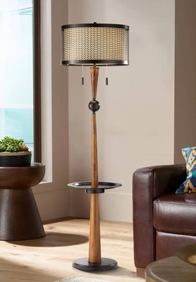 Franklin Iron Works Hunter Rustic Floor Lamp With Tray Table 64 3/4" Tall Faux Wood Bronze USB Charging Port Oatmeal Linen Drum Shade For Living Room 1 Franklin Iron Works Hunter Rustic Floor Lamp With Tray Table 64 3/4" Tall Faux Wood Bronze USB Charging Port Oatmeal Linen Drum Shade For Living Room