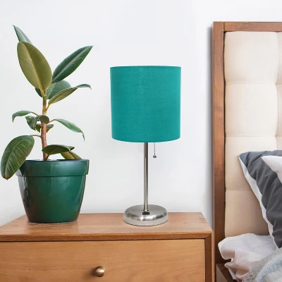 19.5" Bedside USB Port Feature Metal Table Desk Lamp Brushed Steel With Teal Fabric Shade - Creekwood Home 7 19.5" Bedside USB Port Feature Metal Table Desk Lamp Brushed Steel With Teal Fabric Shade - Creekwood Home - Image 7