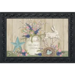 Briarwood Lane Gifts Of Spring Primitive Doormat Floral Mason Jar Indoor Outdoor 30" X 18"