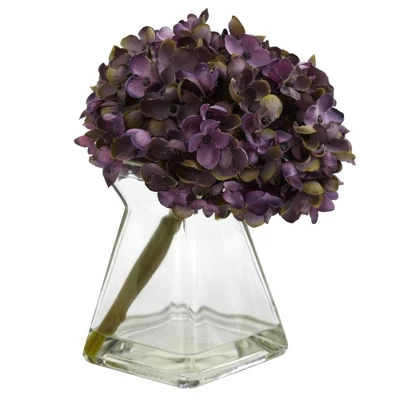 Set Of 3 Artificial Hydrangea Plant In Glass Vase - Nearly Natural 1 Set Of 3 Artificial Hydrangea Plant In Glass Vase - Nearly Natural