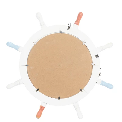 Wood Sail Boat Ship Wheel Wall Mirror With Netting Accent White - Olivia & May 3 Wood Sail Boat Ship Wheel Wall Mirror With Netting Accent White - Olivia & May - Image 3