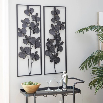 Set Of 2 Metal Floral Orchid Wall Decors With Black Frame Black - Olivia & May 5 Set Of 2 Metal Floral Orchid Wall Decors With Black Frame Black - Olivia & May - Image 5