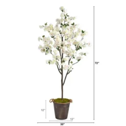 Nearly Natural 6-ft Cherry Blossom Artificial Tree In Decorative Metal Pail With Rope