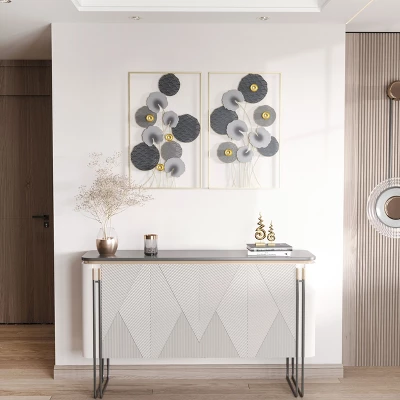 HOMCOM 3D Metal Wall Art Set Of 2 Modern Lotus Leaves Hanging Wall Sculpture Home Decor For Living Room Bedroom Kitchen 20"x32"x2, Gray And Gold 1 HOMCOM 3D Metal Wall Art Set Of 2 Modern Lotus Leaves Hanging Wall Sculpture Home Decor For Living Room Bedroom Kitchen 20"x32"x2, Gray And Gold