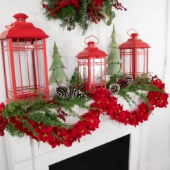 Northlight 6' X 3" Red Artificial Poinsettia Floral Christmas Garland - Unlit