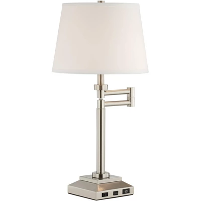 360 Lighting Camber Modern Desk Table Lamp 29" Tall Brushed Steel With USB And AC Power Outlet In Base Swing Arm Linen Shade For Bedroom Living Room 8 360 Lighting Camber Modern Desk Table Lamp 29" Tall Brushed Steel With USB And AC Power Outlet In Base Swing Arm Linen Shade For Bedroom Living Room - Image 8